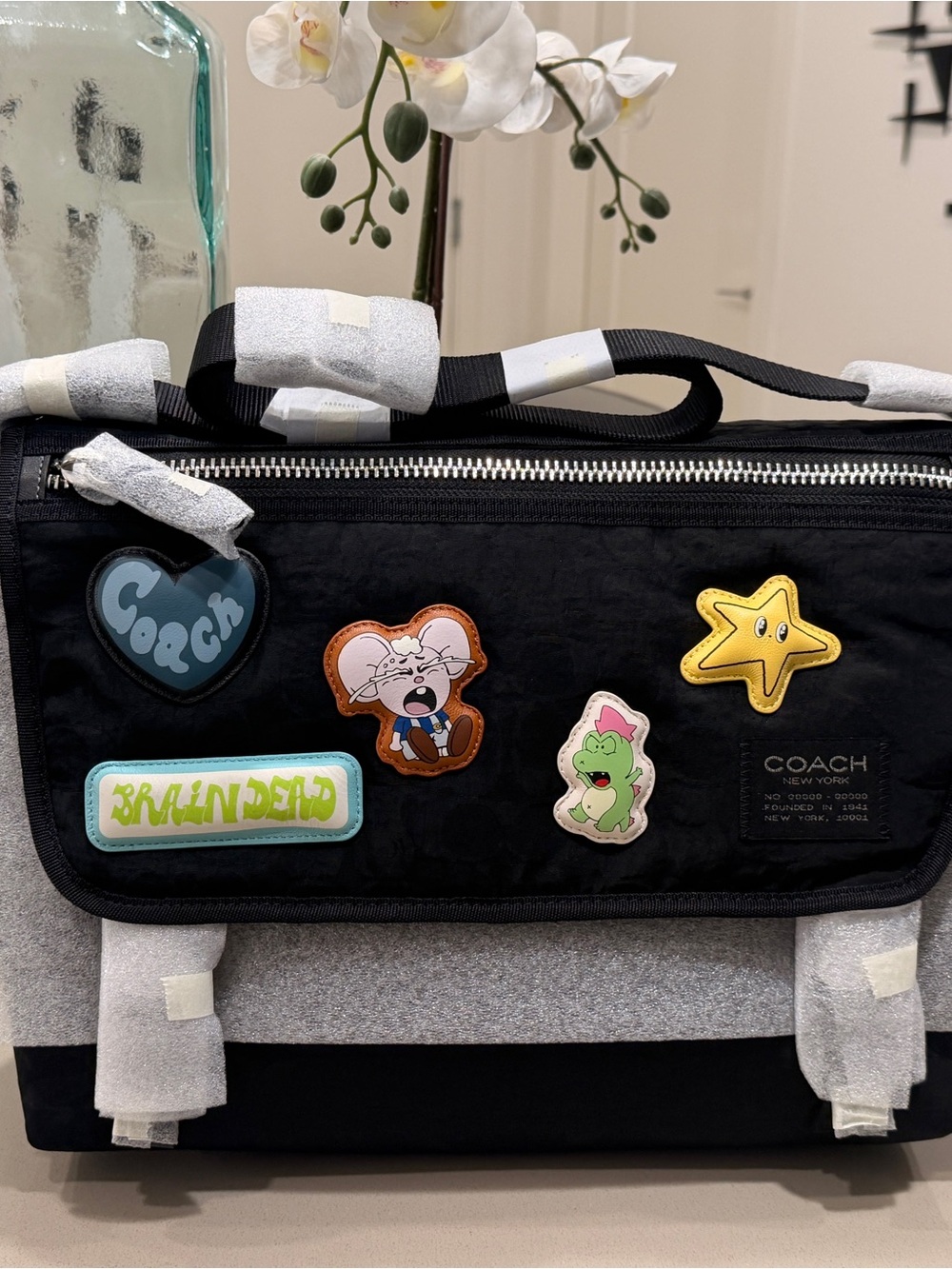 Coach Brain Dead Lane Messenger In Signature Nylon With Patches